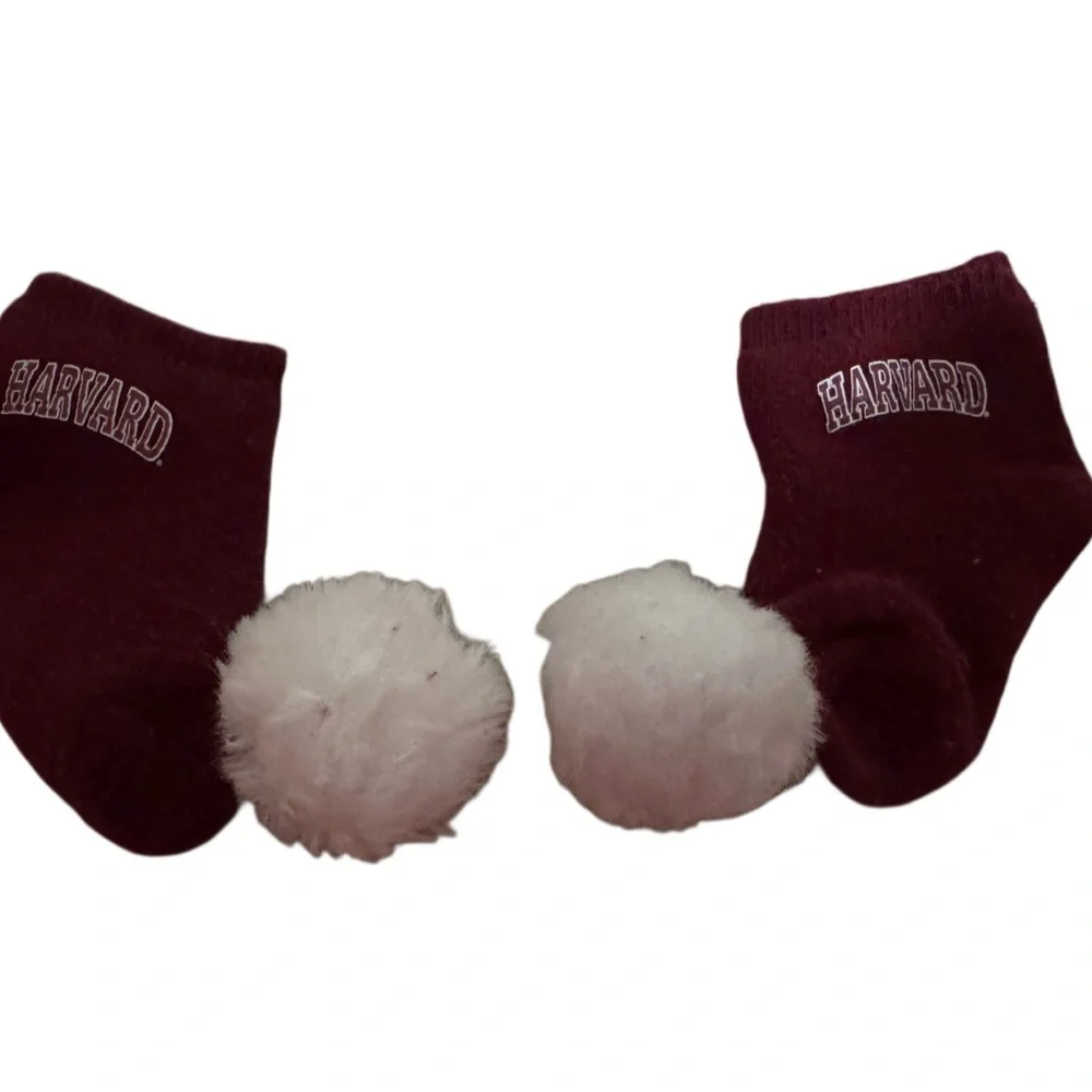 Kids' Harvard Maroon Socks with White Pom Poms